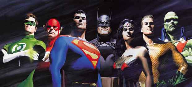 Green Lantern, Aquaman, Flash, Superman, Batman, Wonder Woman, Martian Manhunter